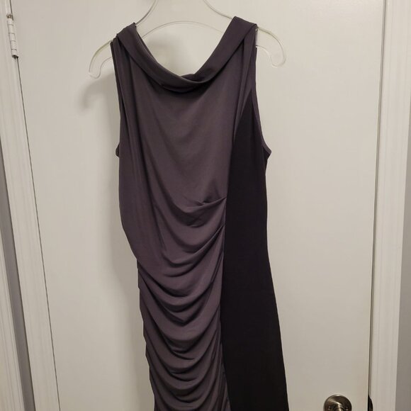 Maggie London Black Gray cowl neck bodycon midi dress size 14  Hardly Worn - Picture 8 of 8